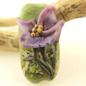 Handmade Glass Lampwork Bead Purple Flower Focal