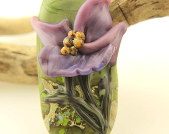 Handmade Glass Lampwork Bead Purple Flower Focal