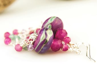 Sterling Silver Earrings with Lampwork Glass Beads
