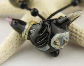 Lampwork Beads Set, Black with Bird