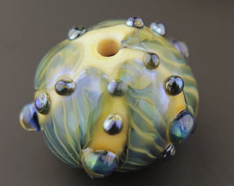 Lampwork glaskralen, iriserende zee-egel Focal