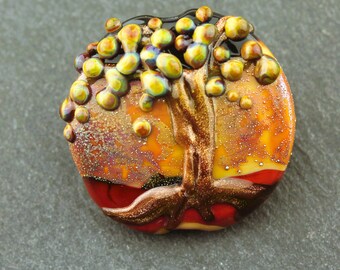 Lampwork Glass Lentil Focal, Tree Bead