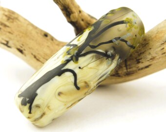 Lampwork Glass Tree Bead Focal, Black, Beige