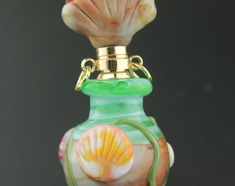 Lampwork Glass Vessel, Beach, Shells, Aromatherapy Jar with Removable Lid for Necklace