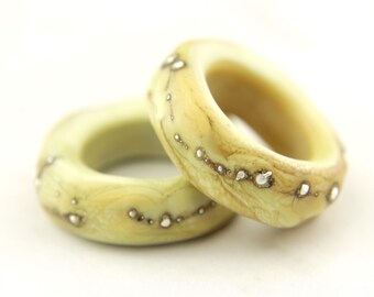 Handmade Lampwork Glass Bead Donut Slider Focal Rings Pair