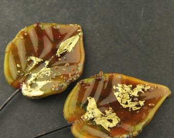 Handmade Lampwork Glass Leaf Bead Head Pins