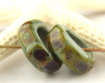 Handmade Lampwork Glass Bead Donut Slider Focal Rings Pair