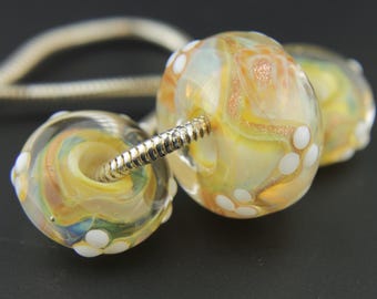 Iridescent Lampwork Glass Big Hole Bead Set of 3