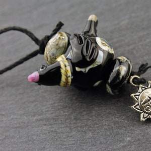 Lampwork Beads Set, Bird Focal, Glass, Black with Spacers and Charm