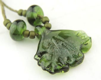 Lampwork Glass Bead, Ginkgo Leaf Focal Pendant