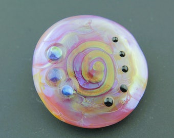 Lampwork Glass Cabochon, Focal for Beadwork or Bezel, Iridescent Purple, Blue, Lavender