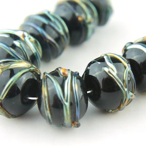 Lampwork Glass Beads Set, Iridescent, Black