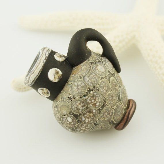 Lampwork Glass Bead Vase Hollow Vessel Urn Focal Etched Etsy