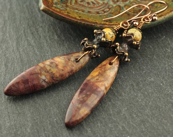 Earrings, Copper, Beaded Gemstone Jewelry