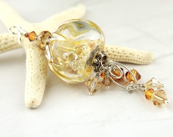 Pendant, Sterling Silver, Lampwork Glass Hollow Bead with Crystals