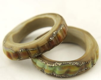 Handmade Lampwork Glass Bead Donut Slider Focal Rings Pair