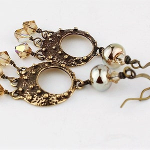 Lampwork Earrings Antique Brass Bronze Iridescent Beaded Jewelry 'Bellissima' image 4
