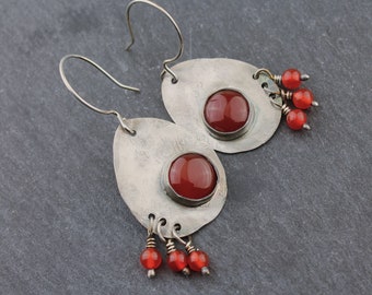 Sterling Silver Earrings, Carnelian Gemstones, Dangle Earrings