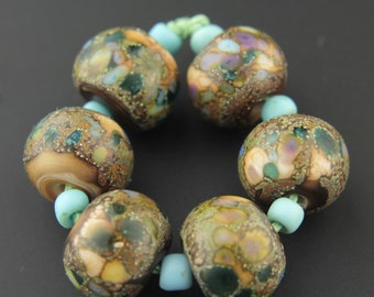 Handmade Lampwork Glass Beads Set, Etched, Matte