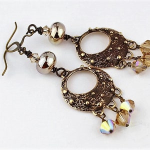 Lampwork Earrings Antique Brass Bronze Iridescent Beaded Jewelry 'Bellissima' image 5