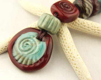 Lampwork Glass Beads, Red, Turquoise, Aqua