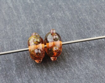 Glass Lampwork Beads, Earring Pair, Iridescent Topaz