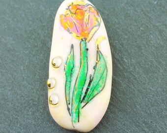 Lampwork Glass Beads, Focal, 'Tulips'