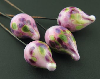 Handmade Lampwork Glass Bead Head Pins 2 Pair, Pink