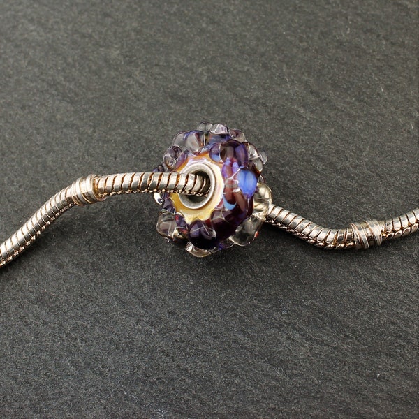 Perles de verre lampadaires, BHB Charm Sterling Silver Core, Bleu, Violet, Perle européenne iridescente Big Hole,