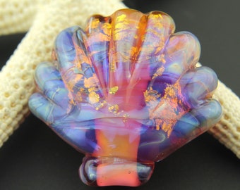 Lampwork Glass Shell Focal Bead, Seashell Scallop