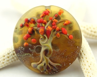 Lampwork Glass Lentil Focal, Tree Bead