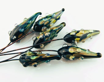 Handmade Lampwork Glass Bead Head Pins, Nubbly Pod on Antiqued Copper Wire