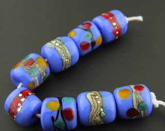 Reserved, Lampwork Glass Bead Set, Tribal Matte Etched Rustic Primitive Blue Silver 'Trade Relics'