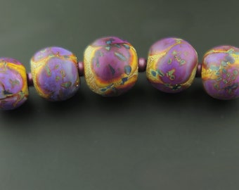 Handmade Lampwork Glass Beads Set, Etched, Matte