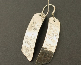 Sterling Silver Earrings - Hand Forged Silver Metal,  Short Earrings, Dangle Earrings