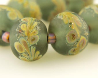 Lampwork Glass Beads Set, Matte Gray, Silver