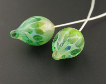 Lampwork Beads, Glass Headpins, Fine Silver, Iridescent Green