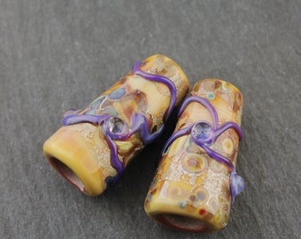 Lampwork Glass Bead Cones, Brown, Purple, Jewelry Supply - Kumihimo - Peyote