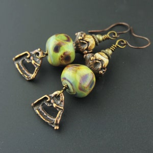 Copper Earrings, Boho Style, Gemstones, Glass Beads