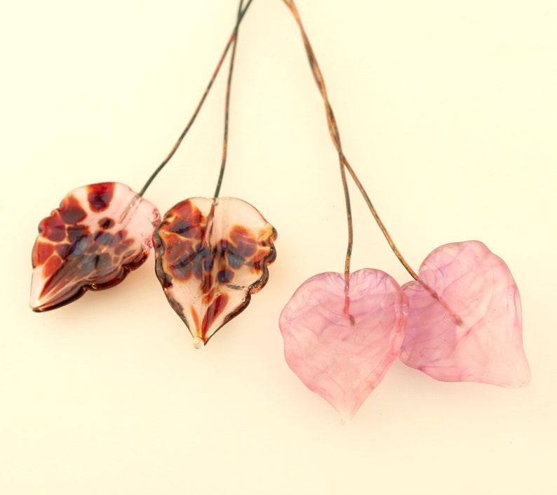 Glass Leaf Head Pins Matte Pink, Headpin on 20Ga Antique Copper Wire Lampwork Headpins