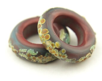 Handmade Lampwork Glass Bead Donut Slider Focal Rings Pair