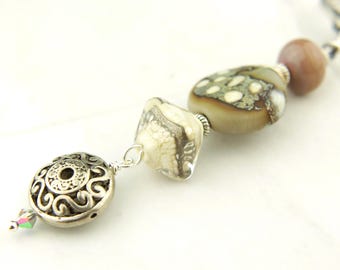 Bag, Purse Charm with Lampwork Glass Beads, Zipper Pull, Backpack