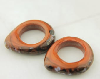 Handmade Lampwork Glass Bead Donut Slider Focal Rings Pair