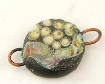 Lampwork Glass Bead Pendant, Copper Loops