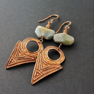 Copper Sapphire Gemstone Earrings: Handmade Tribal Beaded Jewelry