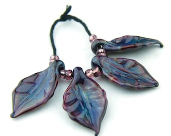 Lampwork Glass Beads, Set of 4 Leaves