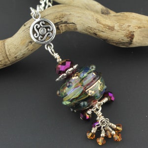 Chain Necklace, Beaded Jewelry, Silver Plate, Purple Glass Beads, Boho Style