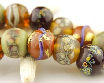 Glass Lampwork Beads Set, Autumn Tones