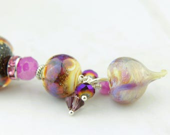 Bag, Purse Charm with Lampwork Glass Beads, Crystals, Zipper Pull, Backpack
