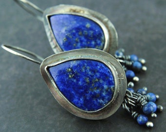 Sterling Silver Earrings, Lapis Lazuli Gemstones,  Dangle Earrings